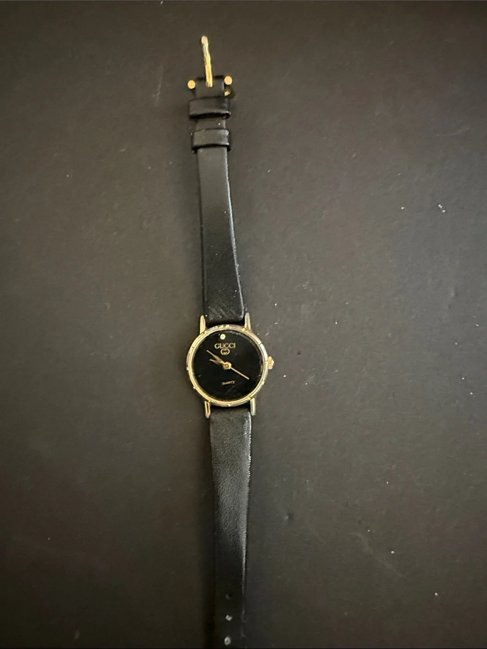 Gucci Black and Gold Slim Leather Dress Watch